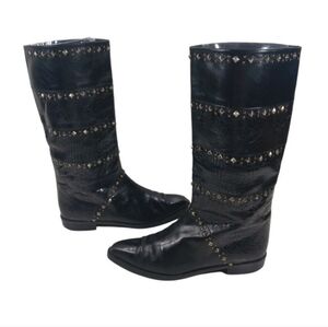 Vintage Stuart Weitzman Black Leather Studded Snakeskin Boots